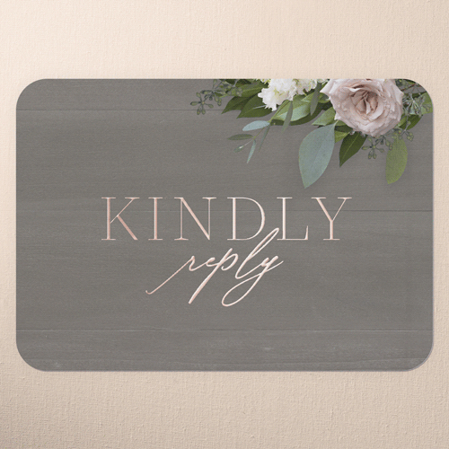 Classic Bouquet Wedding Response Card, Rose Gold Foil, Gray, Personalized Foil Cardstock, Rounded, Gray