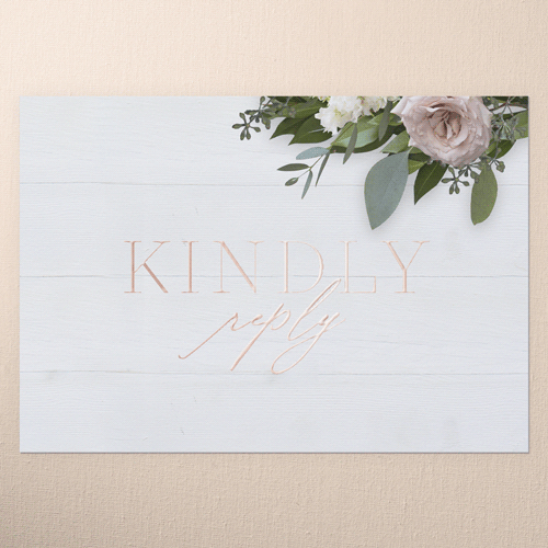 Classic Bouquet Wedding Response Card, Rose Gold Foil, White, Personalized Foil Cardstock, Square