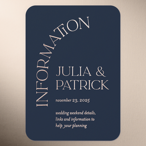 Modern Flow Wedding Enclosure Card, Blue, Rose Gold Foil, Personalized Foil Cardstock