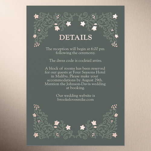 Botanical Trim Wedding Enclosure, Rose Gold Foil, Green, Personalized Foil Cardstock, Square, Green