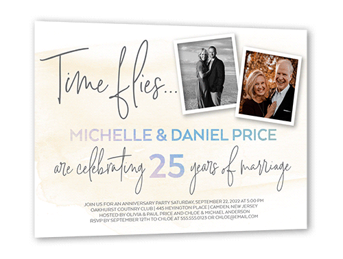 Soaring Time Wedding Anniversary Invitation, Beige, 5x7, Matte, Personalized Foil Cardstock, Square