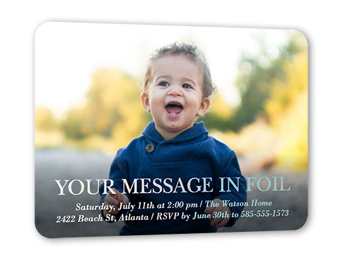 Customized Message Birthday Invitation, Black, Iridescent Foil, 5x7, Matte, Personalized Foil Cardstock, Rounded