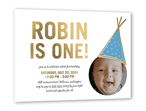 Captivating Cap Birthday Invitation, Gold Foil, White, 5x7, Matte, Personalized Foil Cardstock, Square