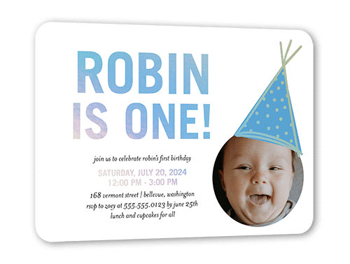 Captivating Cap Birthday Invitation, White, Iridescent Foil, 5x7, Matte, Personalized Foil Cardstock, Rounded, White