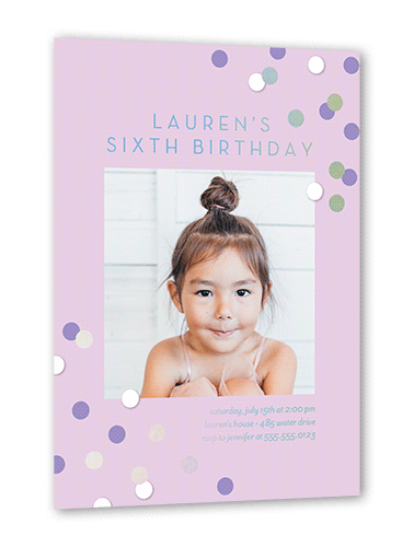 Shimmering Spots Birthday Invitation, Purple, Iridescent Foil, 5x7, Matte, Personalized Foil Cardstock, Square