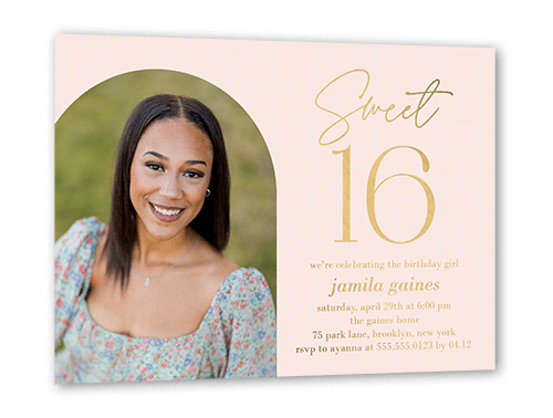 Amazing Arch Birthday Invitation, Pink, Gold Foil, 5x7, Matte, Personalized Foil Cardstock, Square
