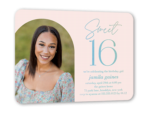 Amazing Arch Birthday Invitation, Iridescent Foil, Pink, 5x7, Matte, Personalized Foil Cardstock, Rounded