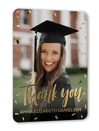 Confetti Gratitude Thank You Card, White, Gold Foil, 5x7, Matte, Personalized Foil Cardstock, Rounded