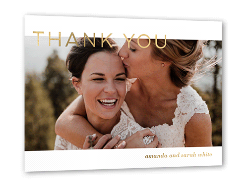 Basic Gratitude Thank You Card, Gold Foil, White, 5x7, Matte, Personalized Foil Cardstock, Square
