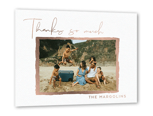 Brushed Frame Thanks Thank You Card, Rose Gold Foil, White, 5x7, Matte, Personalized Foil Cardstock, Square
