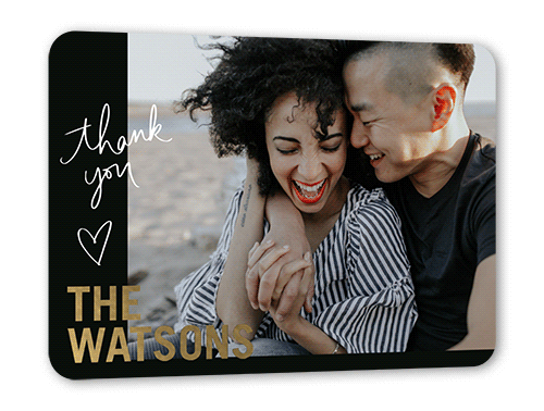 Overlap Appreciation Thank You Card, Gold Foil, Black, 5x7, Matte, Personalized Foil Cardstock, Rounded