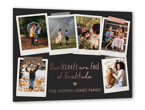 Full Hearts Gallery Thank You Card, Black, Rose Gold Foil, 5x7, Matte, Personalized Foil Cardstock, Square