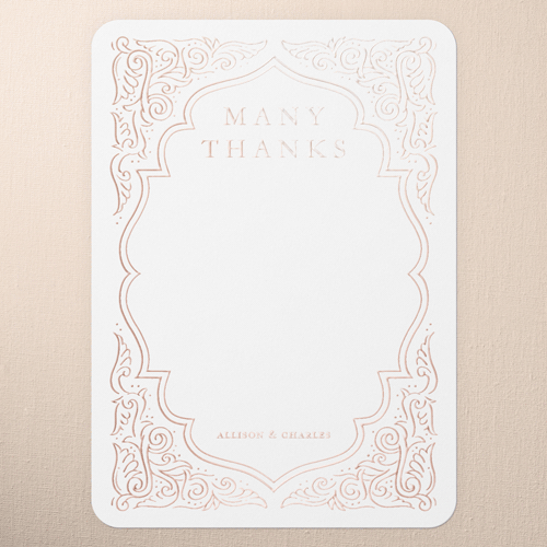 Filigree Border Wedding Thank You, Grey, Rose Gold Foil, 5x7, Matte, Personalized Foil Cardstock, Rounded, Charcoal