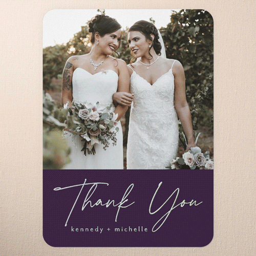 Regal We Do Wedding Thank You, Purple, Iridescent Foil, 5x7, Matte, Personalized Foil Cardstock, Rounded, Eggplant