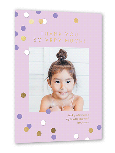 Shimmering Spots Thank You Card, Gold Foil, Purple, 5x7, Matte, Personalized Foil Cardstock, Square, Lilac