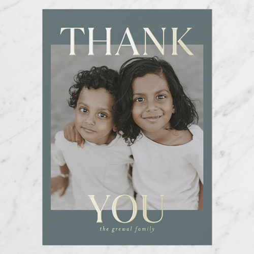 Radiant Proud Type Thank You Digital Foil Card, Gold Foil, Blue, 5x7, Matte, Personalized Foil Cardstock, Square, Cedar