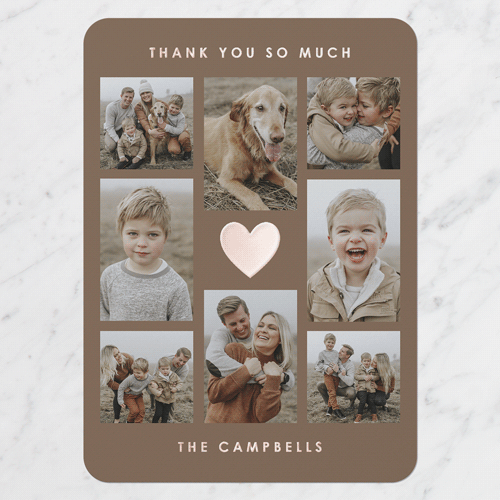 Glorious Heart Thank You Digital Foil Card, Brown, Rose Gold Foil, 5x7, Matte, Personalized Foil Cardstock, Rounded, Clove