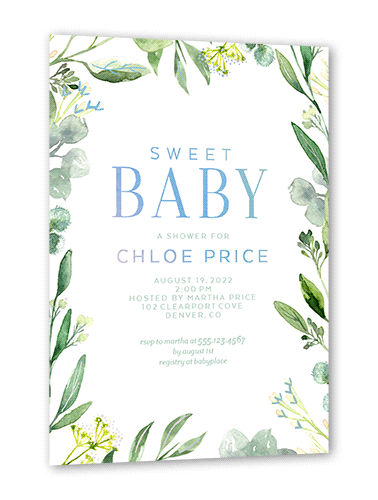 Sweet Floral Baby Shower Invitation, Iridescent Foil, White, 5x7, Matte, Personalized Foil Cardstock, Square, White
