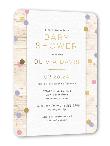Dotted Trail Baby Shower Invitation, Gold Foil, Pink, 5x7, Matte, Personalized Foil Cardstock, Rounded