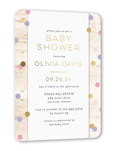 Dotted Trail Baby Shower Invitation, Gold Foil, Pink, 5x7, Matte, Personalized Foil Cardstock, Rounded, Penelope