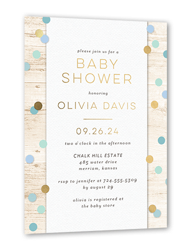 Dotted Trail Baby Shower Invitation, Blue, Gold Foil, 5x7, Matte, Personalized Foil Cardstock, Square