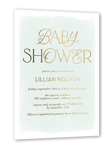 Baby Flourish Baby Shower Invitation, Green, Gold Foil, 5x7, Matte, Personalized Foil Cardstock, Square, Basil
