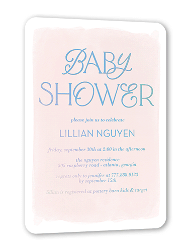 Baby Flourish Baby Shower Invitation, Iridescent Foil, Pink, 5x7, Matte, Personalized Foil Cardstock, Rounded, Taffy
