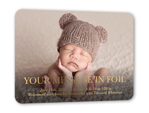 Custom Message Birth Announcement, Gold Foil, Black, 5x7, Matte, Personalized Foil Cardstock, Rounded, Black