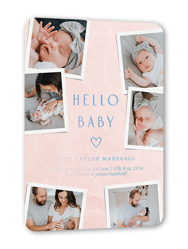 Many Fresh Memories Birth Announcement, Iridescent Foil, Pink, 5x7, Matte, Personalized Foil Cardstock, Rounded