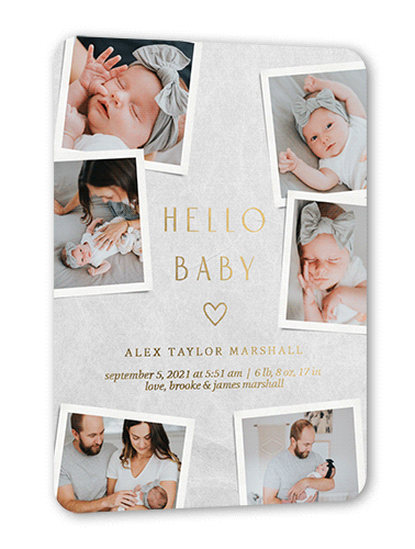 Many Fresh Memories Birth Announcement, Grey, Gold Foil, 5x7, Matte, Personalized Foil Cardstock, Rounded, Silver