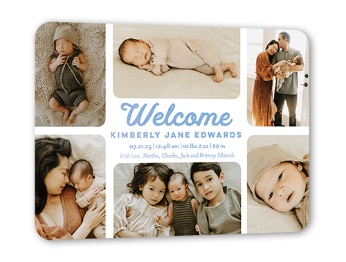 Rounded Welcome Birth Announcement, Iridescent Foil, White, 5x7, Matte, Personalized Foil Cardstock, Rounded