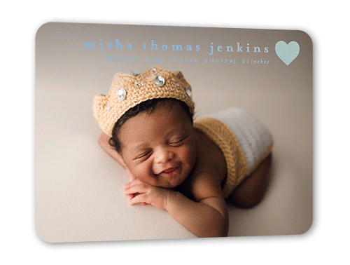 Bright Heart Birth Announcement, Iridescent Foil, White, 5x7, Matte, Personalized Foil Cardstock, Rounded