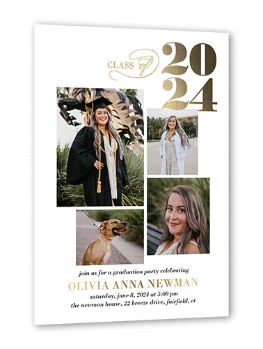 Script Class Graduation Invitation, White, Gold Foil, 5x7, Matte, Personalized Foil Cardstock, Square