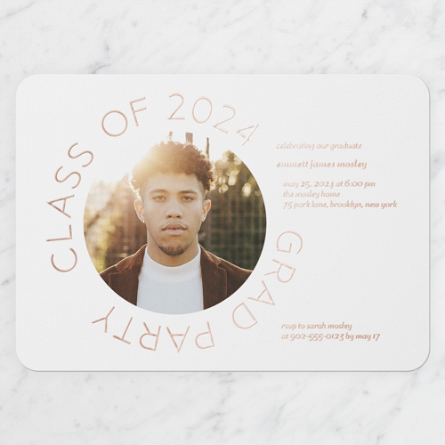 Encircled Elegance Graduation Invitation, Rounded Corners, -Rose Gold Foil-White-5x7 Digital Foil Card-2024