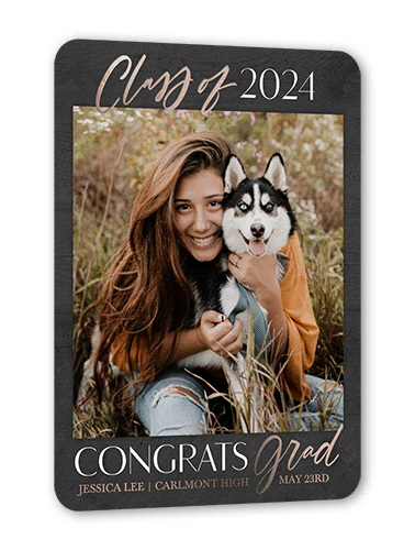 Clean Combo Graduation Announcement, Grey, Rose Gold Foil, 5x7, Matte, Personalized Foil Cardstock, Rounded