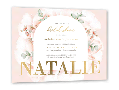 Soft Floral Arches Bridal Shower Invitation, Gold Foil, Pink, 5x7, Matte, Personalized Foil Cardstock, Square, Chenille