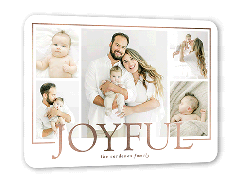 Dazzling Display Holiday Card, Rose Gold Foil, White, 5x7, Holiday, Matte, Personalized Foil Cardstock, Rounded
