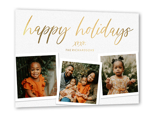 Lustrous Linen Holiday Card, White, Gold Foil, 5x7, Holiday, Matte, Personalized Foil Cardstock, Square