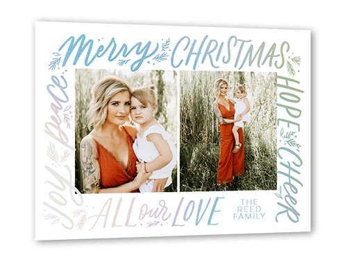 Framed Sentiments Holiday Card, White, Iridescent Foil, 5x7, Christmas, Matte, Personalized Foil Cardstock, Square