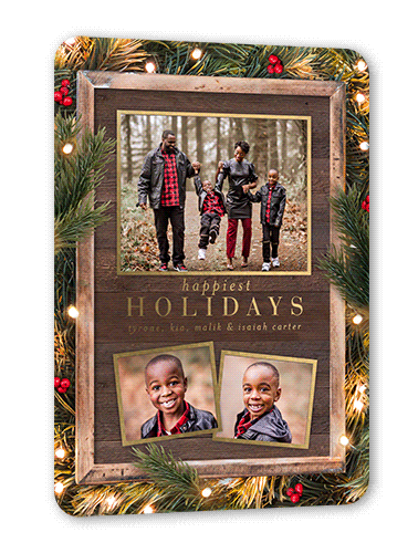 Gleaming Portrait Holiday Card, Brown, Gold Foil, 5x7, Holiday, Matte, Personalized Foil Cardstock, Rounded