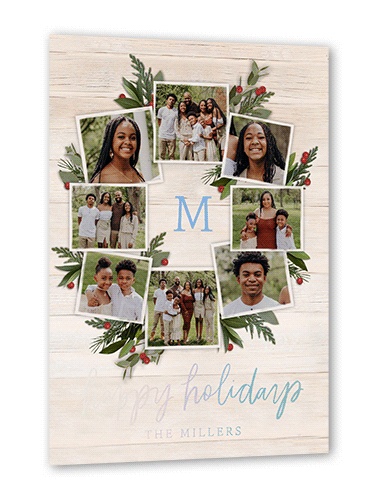 Photo Wreath Holiday Card, Beige, Iridescent Foil, 5x7, Holiday, Matte, Personalized Foil Cardstock, Square
