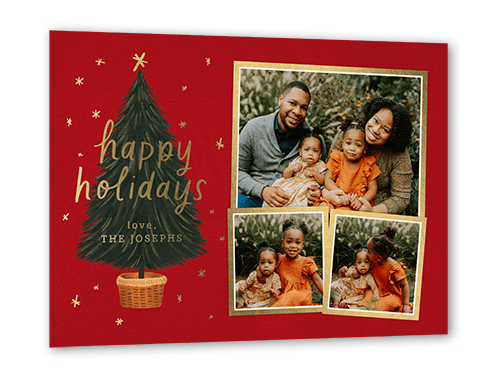 Polished Tree Holiday Card, Gold Foil, Red, 5x7, Holiday, Matte, Personalized Foil Cardstock, Square