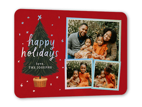 Polished Tree Holiday Card, Iridescent Foil, Red, 5x7, Holiday, Matte, Personalized Foil Cardstock, Rounded, Cherry