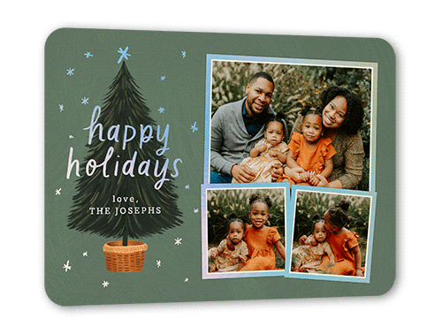 Polished Tree Holiday Card, Iridescent Foil, Green, 5x7, Holiday, Matte, Personalized Foil Cardstock, Rounded