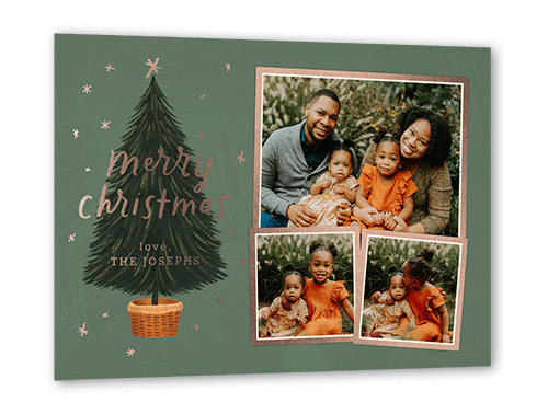 Polished Tree Holiday Card, Rose Gold Foil, Green, 5x7, Christmas, Matte, Personalized Foil Cardstock, Square