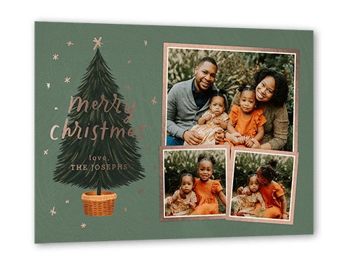 Polished Tree Holiday Card, Rose Gold Foil, Green, 5x7, Christmas, Matte, Personalized Foil Cardstock, Square, Mantis