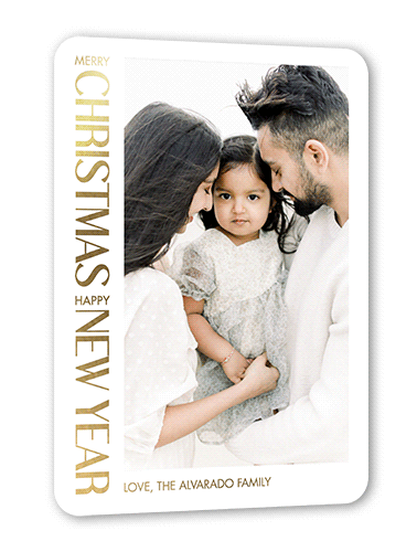 Edgy Messages Holiday Card, Gold Foil, White, 5x7, Christmas, Matte, Personalized Foil Cardstock, Rounded