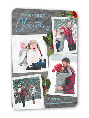 Rustic Sprigs Holiday Card, Grey, Iridescent Foil, 5x7, Christmas, Matte, Personalized Foil Cardstock, Rounded