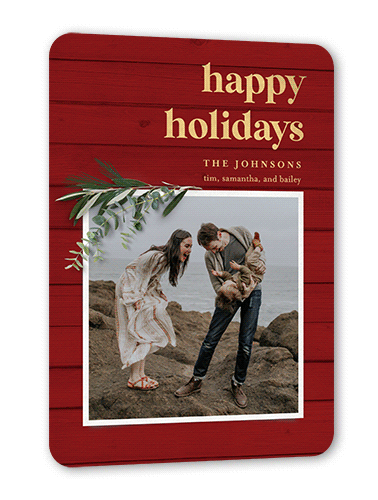 Hint of Rosemary Holiday Card, Red, Gold Foil, 5x7, Holiday, Matte, Personalized Foil Cardstock, Rounded