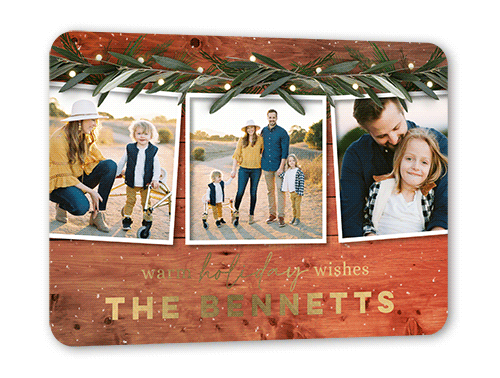 Kindled Greenery Holiday Card, Red, Gold Foil, 5x7, Holiday, Matte, Personalized Foil Cardstock, Rounded